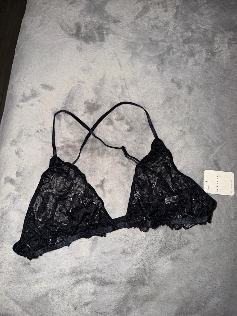 Lace Triangle Bralette with Adjustable Straps - Black